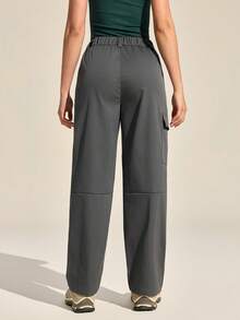 SHEIN Sports 女士字母贴布工装口袋宽松户外裤 - 灰色 - 查看 2