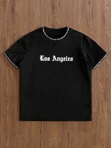 TOKVUE 男士纯色英文字母印花短袖圆领T恤，适合日常穿着、外出、休闲、运动、上学、旅行、家庭聚会等场合。短袖T恤，夏季T恤。可多件T恤作为礼物赠送给家人。2000年代风格 - 黑色 - 查看 3