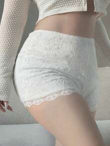 Dazy Plus Stretchy Lace Elegant Minimalist White Sleepwear Bottom - White - View 5