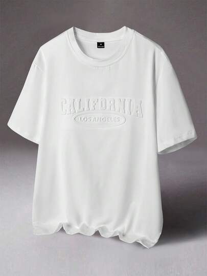 STYNVO 男士纯色圆领短袖字母图案简约休闲 T 恤