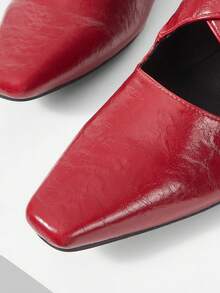 Mnmlis Solid Color Small Square Toe Daily Fashion Comfortable Versatile Casual Flat Shoes, Suitable For Walking Travel And Vacation - Burgundy - View 6