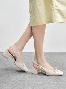 CUCCOO BIZCHIC 女士时尚经典后系带黑色平底鞋，适合圣诞节穿着 - 米杏白 - 查看 5