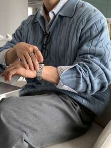 DAZY 男士休闲日常前扣条纹长袖衬衫，春夏款 - 彩色 - 查看 7