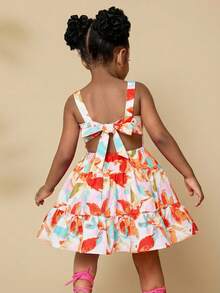 Travachic KIDS Young Girl Ditsy Floral Backless Hollow Out Camisole Dress - Pink - View 8
