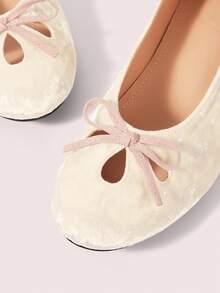 CUCCOO DOLLMOD French Round Toe Soft Sole Hollow Ballet Shoes Women's Fashion Women Wear Comfortable Soft Sole Low Vamp Temperament Velvet Versatile Flat Sole Shoe Valentine's Day - Apricot - View 8