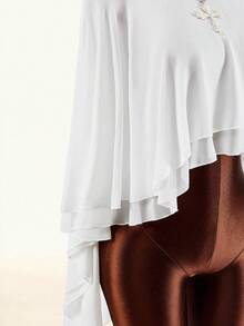 Amplova Women's High Collar Backless Tie Asymmetrical Hem Semi-Sheer Cover Up - White - View 6