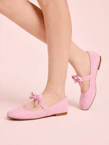 CUCCOO DOLLMOD Women's Pink Suede Bow Mary Jane Shoes, Sweet And Gentle Elegant, Versatile For Commuting And Daily Wear Valentine's Day - Pink - View 3