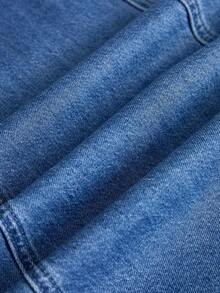 GlowEve 女士休闲纽扣荷叶边牛仔连衣裙，夏季 - 藍色 - 查看 3