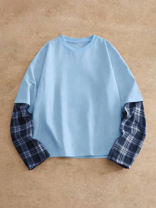 HIMLAND 男士休闲通勤街头格子印花T恤