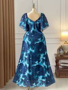 Rometta Đầm tím oải hương cổ chữ V tay bồng xếp ly xẻ tà dành cho nữ, đầm phù dâu thanh lịch cho đám cưới, tiệc tùng. - màu xanh lá - Xem 2
