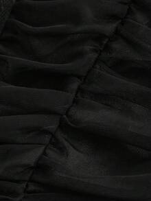 SHEIN MOD Black Tulle Corset Mini Dress, Ruched Mesh Fabric, Gothic Party Dress, Wedding Guest Dress, Prom, Evening Cocktail, Puffy Skirt, Sleeveless, Lace Up Front, Elegant, Retro, Vintage Style, A-Line, Sexy, Chic, Layered, Sweetheart Neckline, Little Black Dress, Homecoming, Graduation, Birthday, Dinner, Formal, Event, Reception, Celebration, Bridesmaid, Fashionable, Edgy, Y2K Style, Night Out, Stylish, Textured, Statement Piece, Special Occasion - Black - View 4