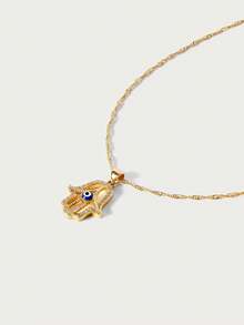 Glisma Eye Detail Hamsa Hand Charm Necklace - Yellow Gold - View 3