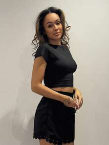 RebeccaVibe Black Open Back T-Shirt Top Suitable For Petite, Summer - Black - View 3