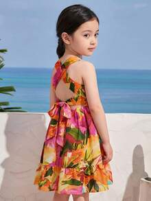 SHEIN Young Girl Ditsy Floral Pleated Casual Camisole Dress - Multicolor - View 3