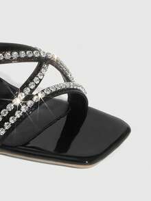 CUCCOO SZL Women's Rhinestone Design Fashionable Elegant Versatile High Heel Sandals Prom Heels Summer Shoes - Black - View 6