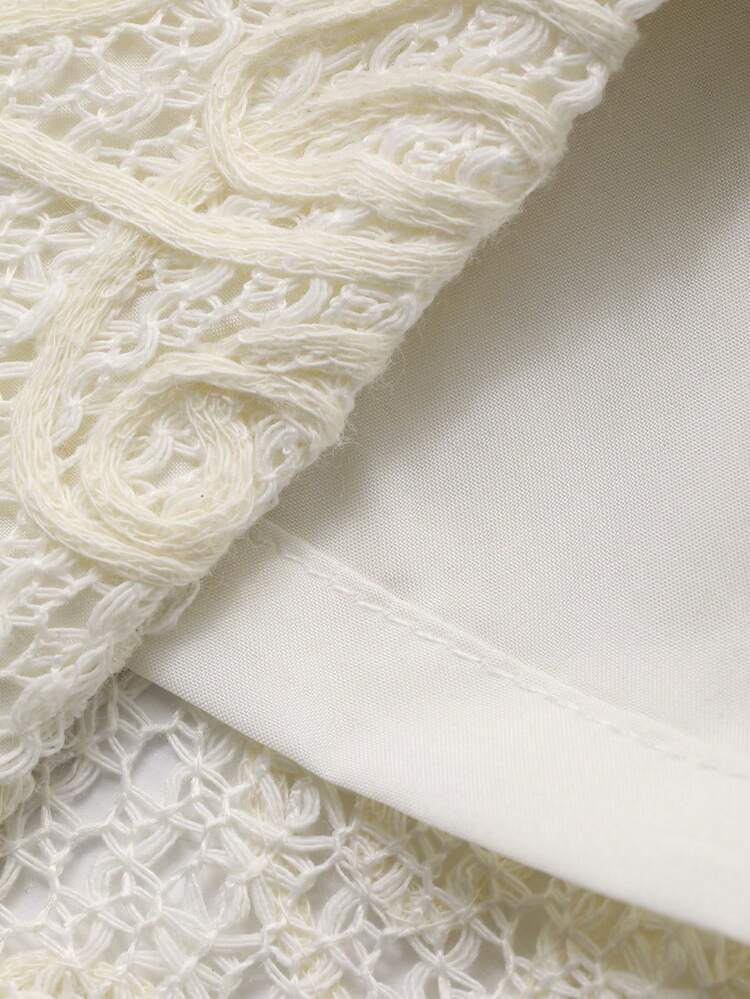 Textured Embroidered Loose Turndown Collar Short Sleeve Thin Jacket, Casual Resort Wear For Women, Spring/Summer