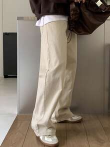 DAZY Men's Khaki Long Straight Loose Casual Pants With Pockets, Spring - Khaki - View 6