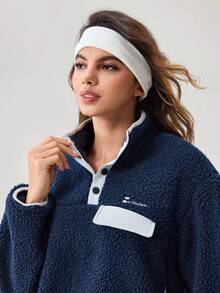 OutZeal 女士保暖抓绒立领套头衫，带前袋，适合冬季徒步露营 - 藍色 - 查看 9