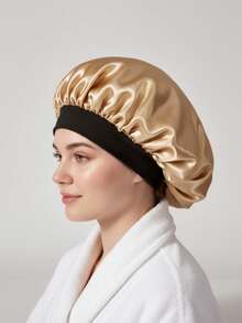 Jednoczęściowy czepek do włosów suchych, satynowy, wielokolorowy wzór w panterkę, złoty styl, miękki i elastyczny pasek z połyskiem, odpowiedni do codziennego noszenia przez kobiety - Wielokolorowe - Zobacz 6