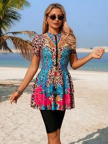 Swim Mulvari Burkini cao cấp, sang trọng với họa tiết da báo và lá cây, thích hợp cho mùa hè. - Nhiều màu - Xem 4