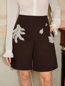 Anewsta Women's Elegant Modern Bermuda Rhinestone Embellished Shorts, Suitable For Spring, Summer, Festivals, Graduation - Mocha Brown - View 5