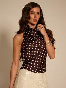 SHEIN BAE 女士撞色波点印花无袖背心 - 棕色 - 查看 4