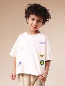 SUMWON Boys Oversized Summer T-Shirt And Wide Leg Pants Coordinate Set With Mixed Graphic Patches And Text Print Casual Vacation - Multicolor - View 3