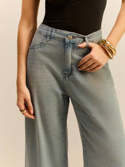 Daynim Calça Jeans Feminina Super Wide Leg Lavagem Dirty Vintage Pantalona Cintura Alta Entrega Local Brasil