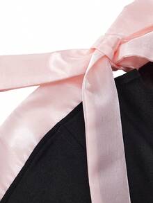 EasyFave Fashionable Sexy Crop Top With Contrasting Color Big Bow And Fishbone Design, Waist Cinching, Tie Back - Black - View 7