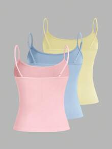 SHEIN EZwear 3pcs/Set Women's Sexy Crop Top Camisole, Suitable For Summer Camisole Tops For Women 3 Pack Tops Pastel Tops Tight Tops Cami Tops - Multicolor - View 2