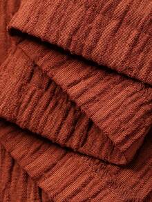 Vivie Lora Damska sukienka plisowana, luźna, teksturowana, średniej długości z dekoltem w serek - Brązowy - Zobacz 3