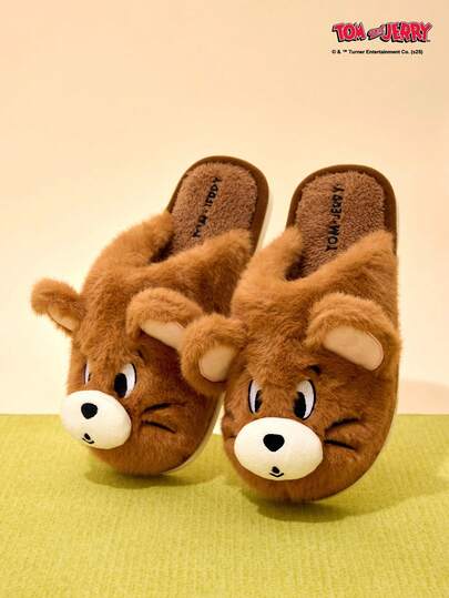 TOM & JERRY X Joivida 可爱毛绒拖鞋，湖水溪流设计，女士室内保暖家居拖鞋，可爱平底鞋，家居拖鞋，冬季鞋履。