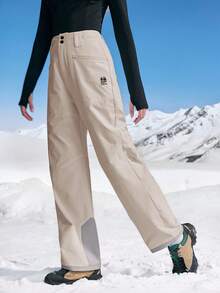In My Nature Women's Letter Print Zipper Pocket Straight Loose Hiking Pants - Khaki - View 5