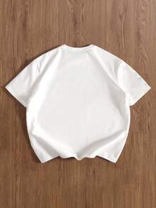 TOKVUE 男士夏季字母印花圆领短袖休闲 T 恤男士夏季服装男士街头潮流街头潮流 T 恤男士落肩 T 恤、街头潮流、男友礼物、返校、图案 T 恤、返校 - 白色 - 查看 2