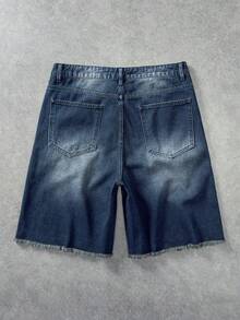 ROMWE MEN Street Life 男士休闲日常牛仔短裤，带口袋和纽扣装饰 - 黑色 - 查看 2