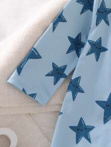 Newborn Baby Blue Star Print Long Sleeve Jumpsuit Romper Pajamas - Blue - View 5