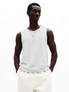 SUMWON Sleeveless Textured Tank Top With Knit Pattern And Round Neckline For Summer Casual Wear - White - View 5
