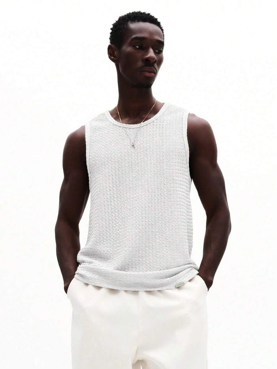 SUMWON Sleeveless Textured Tank Top With Knit Pattern And Round Neckline For Summer Casual Wear