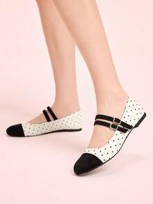 CUCCOO DOLLMOD Spring And Autumn New Retro Round Toe Yellow Suede Ballet Dance Shoes Women's Ballet Gentle Fashion Women's Low Vamp Flat Bottom Shoes Women's Polka Dot Mary Jane Valentine's Day - Polka dot - View 3