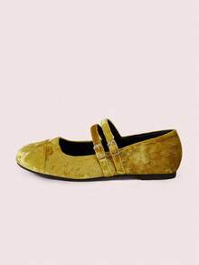 CUCCOO DOLLMOD Zapatos de ballet de ante amarillo con puntera redonda, estilo retro, para mujer, para primavera y otoño. Zapatos de baile de moda suave con suela plana y escote bajo para mujer. Zapatos de lunares Mary Jane para el Día de San Valentín - Amarillo - Ver 7