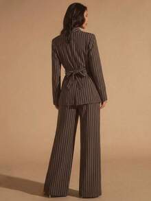 Glamine 女士棕色披肩领三件套西装套装，女士休闲通勤百搭套装，适合办公室、通勤、外出等场合，宽松休闲套装 - 棕色 - 查看 2