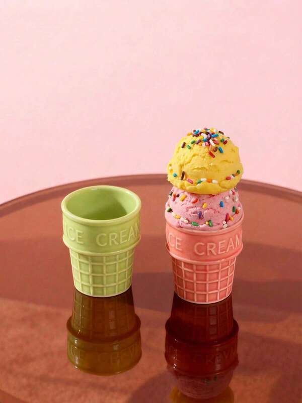 Joivida Ceramic Ice Cream Cup With Stable Base And Transparent Compartment - Thick, Heat-Resistant And Durable Dishwasher, Suitable For Home And School, Colorful Colors (Pink, Blue, Yellow, Green, Orange, Brown) - Suitable For Stationery Storage, School Supplies