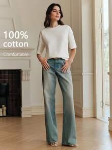 Anewsta 女士白色圆领休闲短袖T恤，适合春夏假期穿着 - 白色 - 查看 5