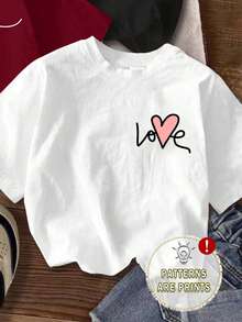 Attitoon Conjunto de 3 camisetas femininas casuais minimalistas com estampa de coração, gola redonda, manga curta e modelagem cropped justa. - Multicolorido - Ver 5