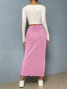 SHEIN Essnce Women's Solid Color Casual Versatile Date/Travel Mini Skirt - Baby Pink - View 2