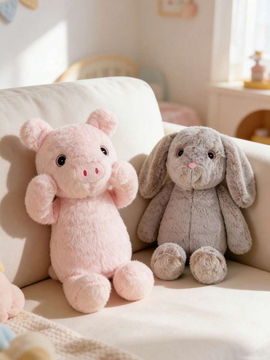 Cute Shaped Small Pig And Rabbit Plush Toys With Super Matte Carved Print Rabbit Fur Ultra-Soft Short Plush Material 28CM Handmade Dolls Fiber-Filled Animals Crochet Dolls Perfect Gift For Parents - Multicolor - View 1