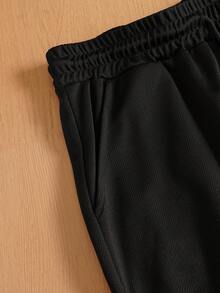 TOKVUE 男士数字印花抽绳腰部宽松休闲篮球短裤 - 黑色 - 查看 5