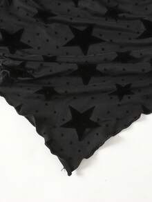 SHEIN Tween Girls Black Star Mesh Asymmetric Shoulder Knit Top, Casual Fashion Versatile - Black - View 5