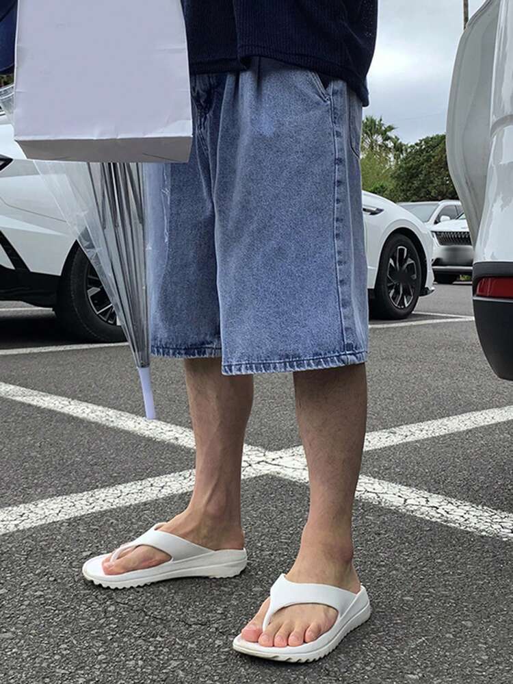 Men's Washed Distressed Blue Denim Shorts, Summer