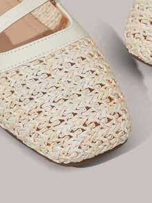 Styleloop Women Shoes Holiday Style Woven Shoes Noodle Belt Women's Flat Shoes Holiday Style Wear BOHO Wear American Retro Style Bohemian Style Western Style Music Festival Wear Party Wear Flat Women's Shoes - Apricot - View 3